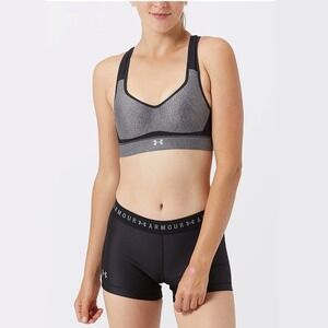 Under Armour Sports Bra 34C Gray Black Heat Gear High Impact Wicking Workout
